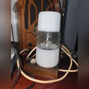 Vintage MCM White and Clear Glass Lamp